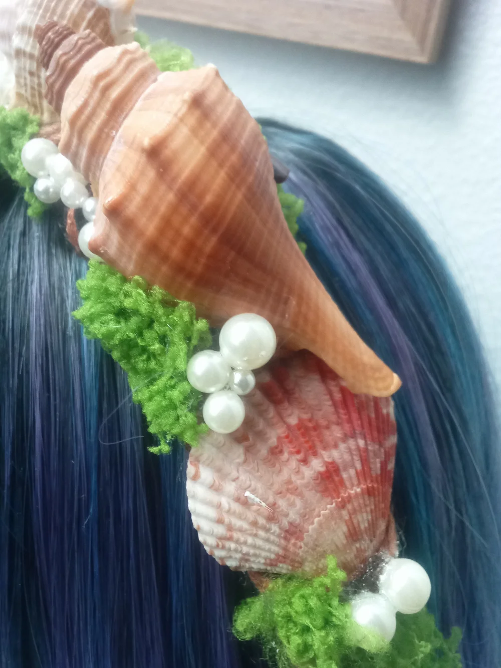 Seashell Pearl Moss Crown Headband